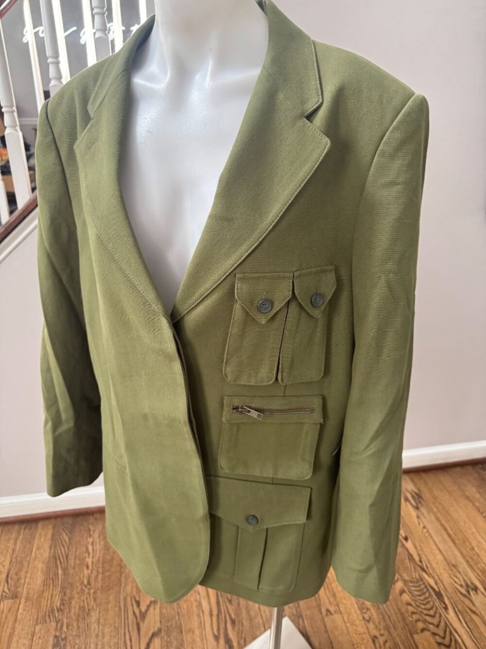 SMYTHE Surplus Cargo Pocket Tencel Cotton Blazer in Army Green Size Large - Picture 3 of 4